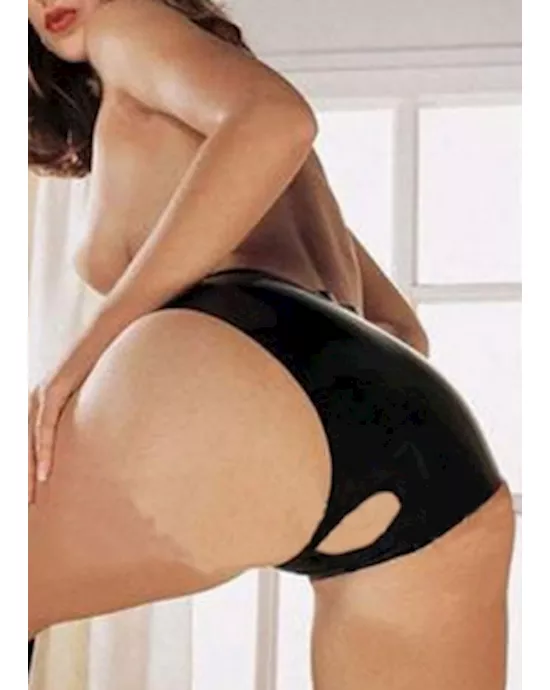 Wet Feel Faux Leather Crotchless Panty