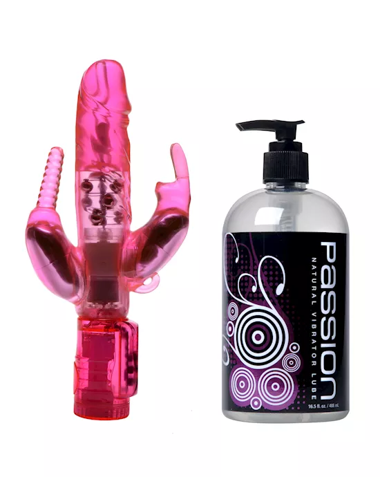 Pink Power Rabbit with Vibrator Lube Kit