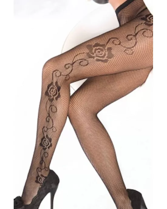 Fishnet Pantyhose with Rose Pattern
