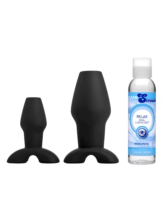 Hollow Anal Plug Trainer Set with Desensitizing Lube
