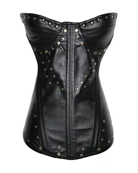 Rock Chick Faux Leather Corset And Thong Set