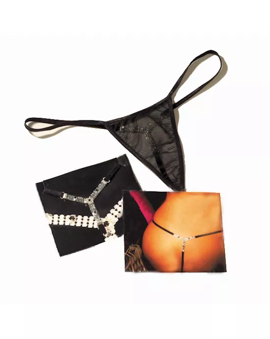 Mesh Thong With T-Back Rhinestone Embellishment