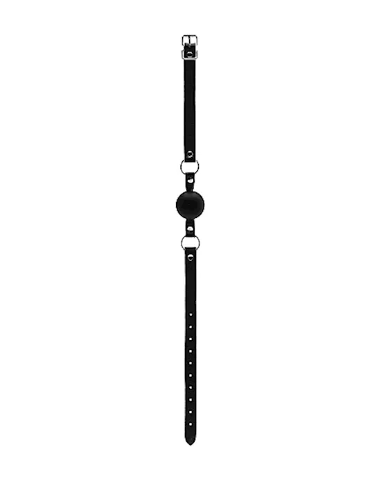 Leather Black and White Mouth Gag with Adjustable Strap