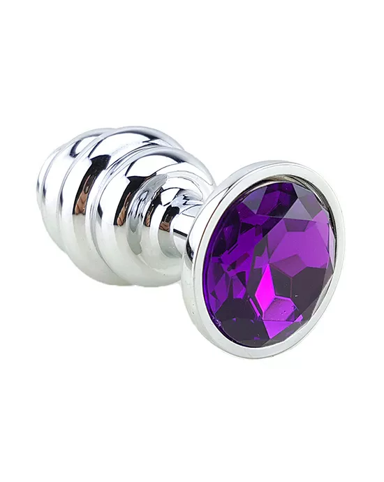 Ribbed Chrome Butt Plug With Gem