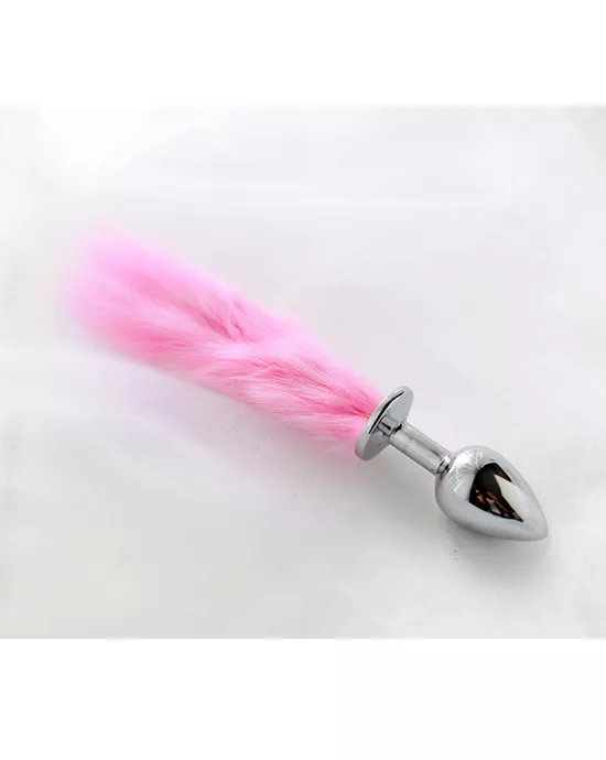 Chrome Butt Plug With Fur Tail