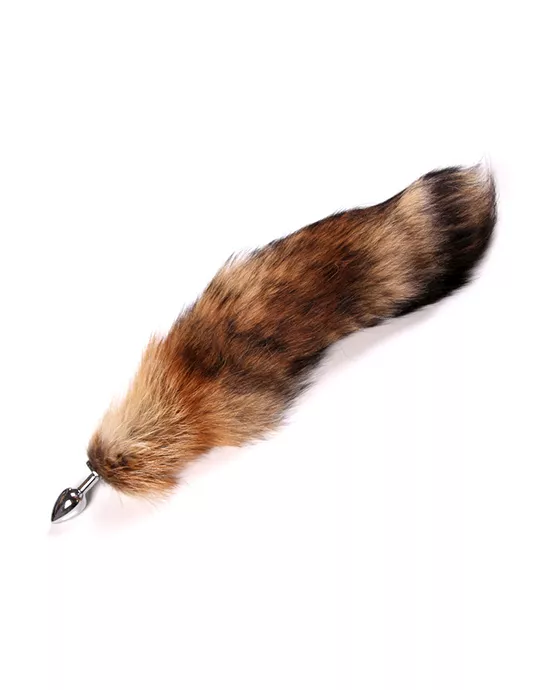 Chrome Butt Plug with Long Fur Tail