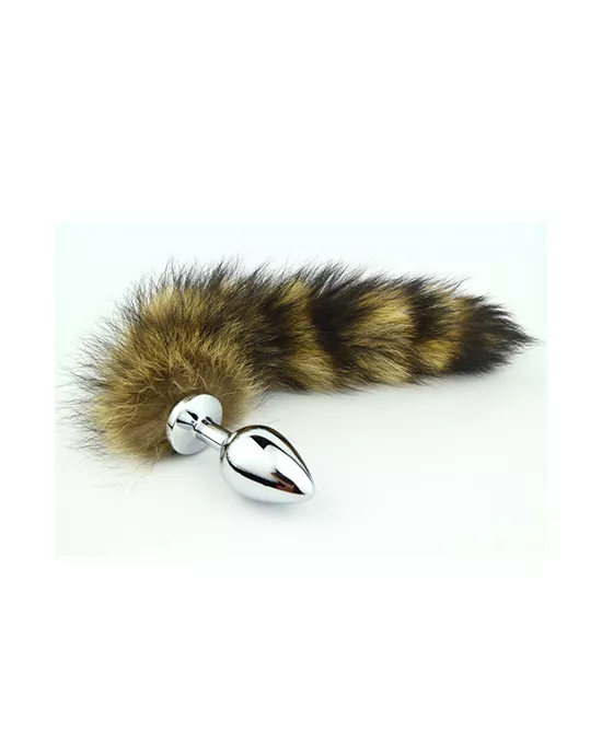Chrome Butt Plug With Striped Fur Tail