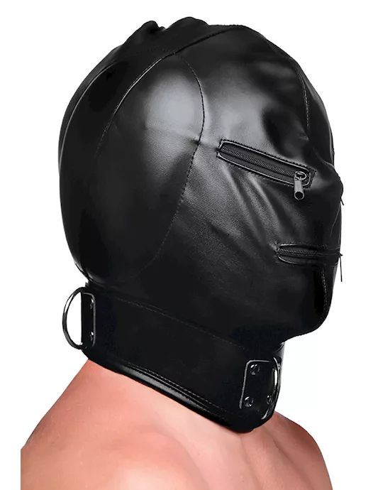 Bondage Hood with Posture Collar and Zippers