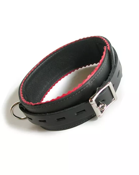 Leather-Lined Buckling Collar with Scalloped Edges