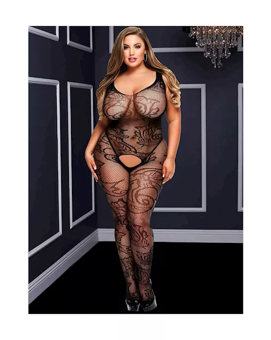 Ornate Crotchless Jacquard Bodystocking