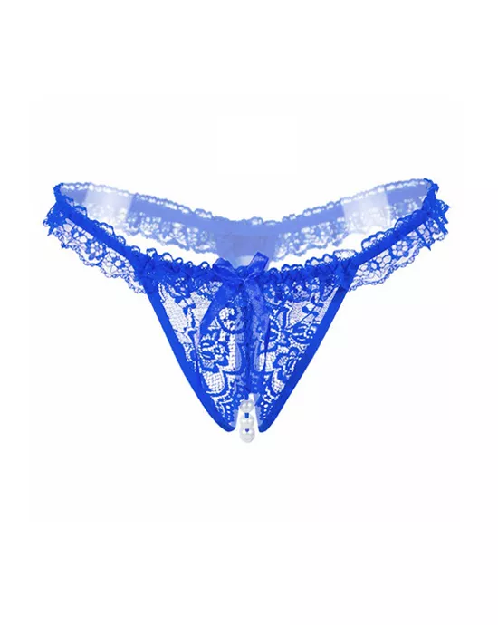 Amore Crotchless Lace Thong With Stimulating Pearls