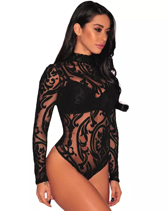 Sheer Patterned Bodysuit