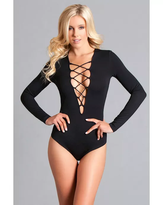 One Piece Long Sleeved Body Suit with Zig Zag Straps - 1X/2X