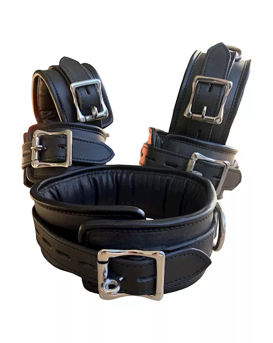 Bound X 5 Piece Heavy Duty Padded Leather Cuff and Collar Set