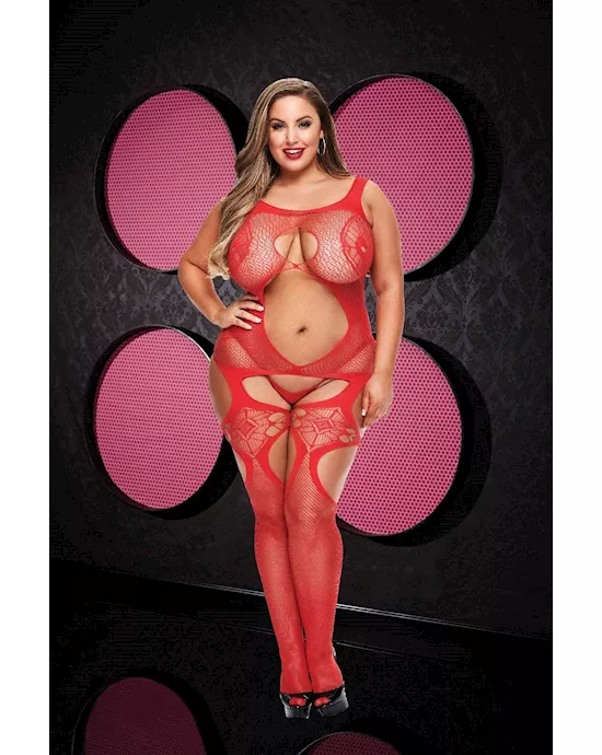 Open Front Lace Bodystocking 