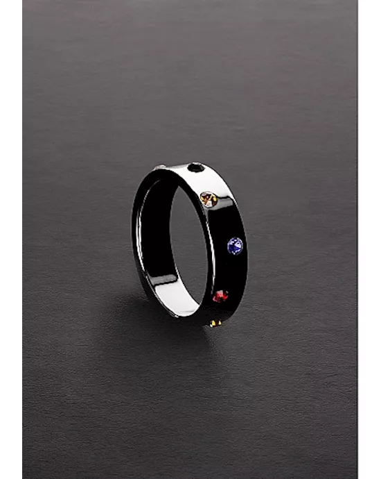 Wide Band Stainless Steel Rainbow Gem Ring 40mm