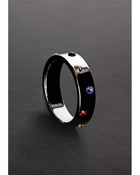 Wide Band Stainless Steel Rainbow Gem Ring 45mm