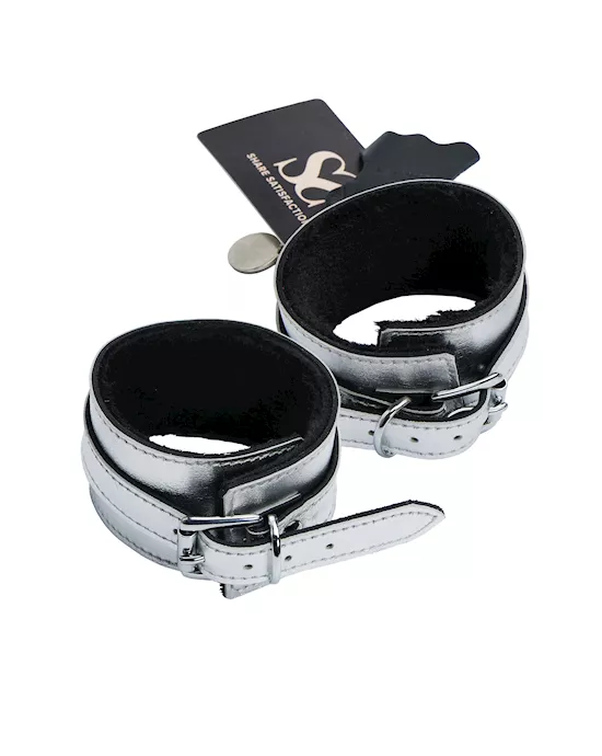 Bound X Silver Metallic Leather Wrist Cuffs