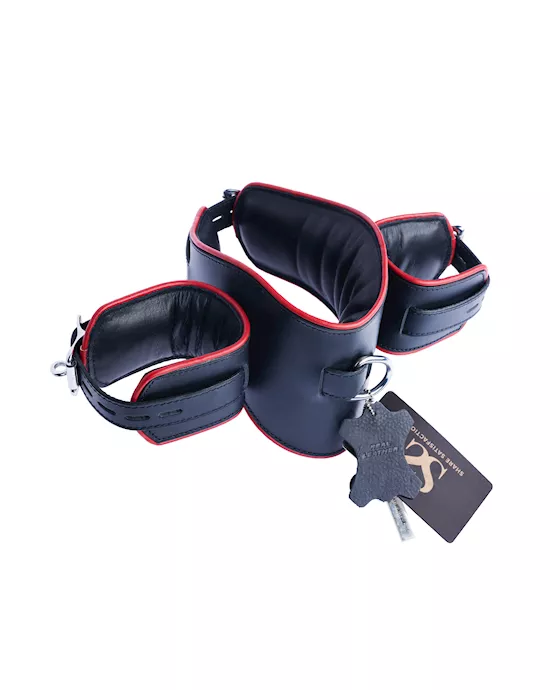 Bound X Leather Wrist to Neck Cuffs