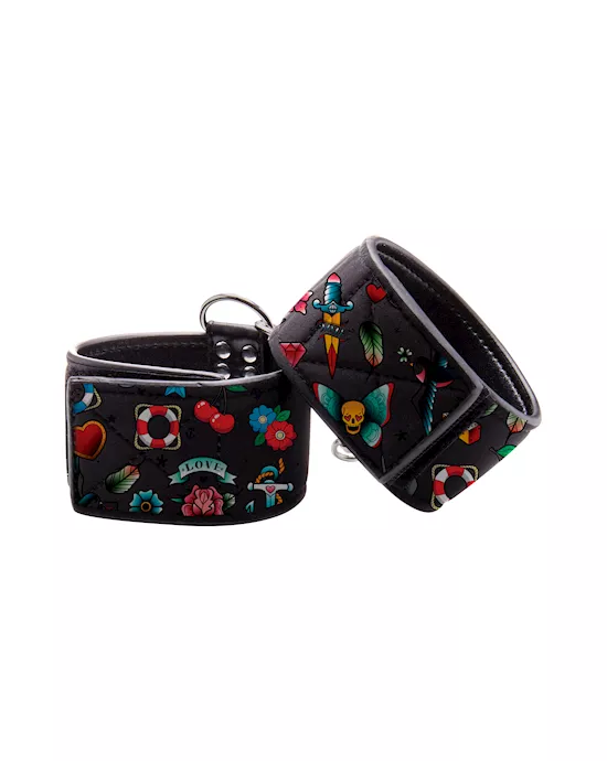 Printed Hand Cuffs - Old School Tattoo Style  