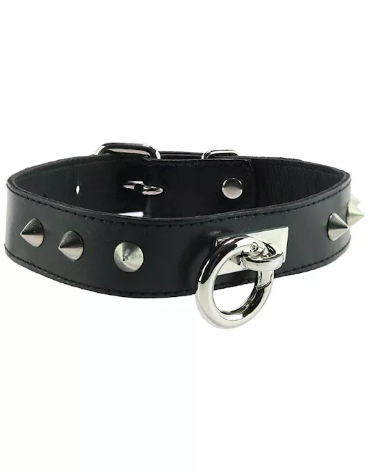 Rouge Leather Thin Studded Collar