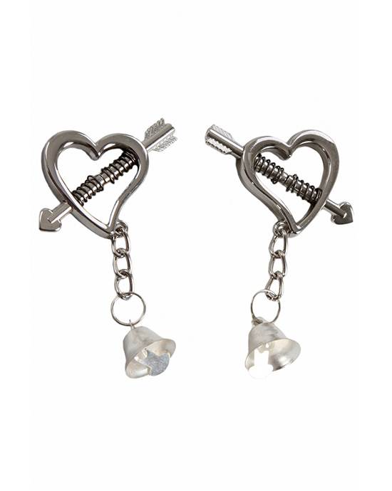 Heart Spring Secured Nipple Clamps with Bell