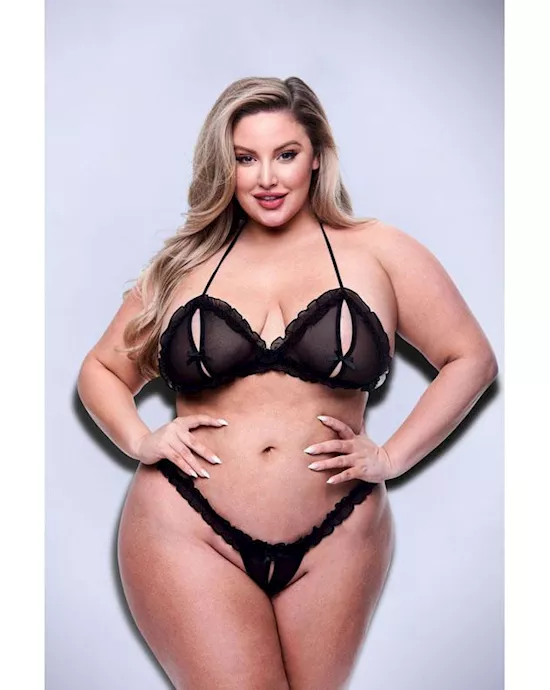 Baci 2pc Peek-A-Boo Bra & Crotchless G-String Set - Q BX