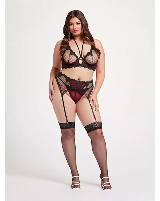 Nothing but Net Three Piece Bra Set Set STM-11458X-Black/Wine-1X/2X
