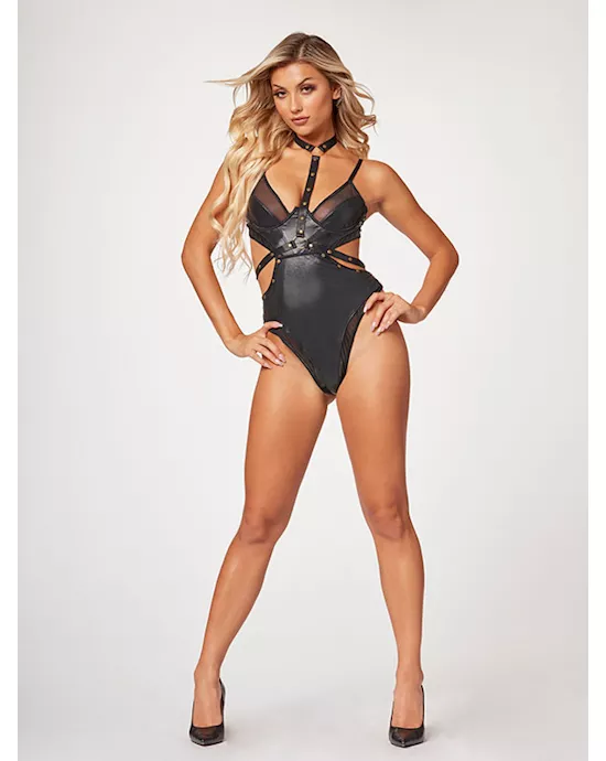 Midnight Love Vegan Leather Two Piece Teddy Set STM-11524-Black-XL