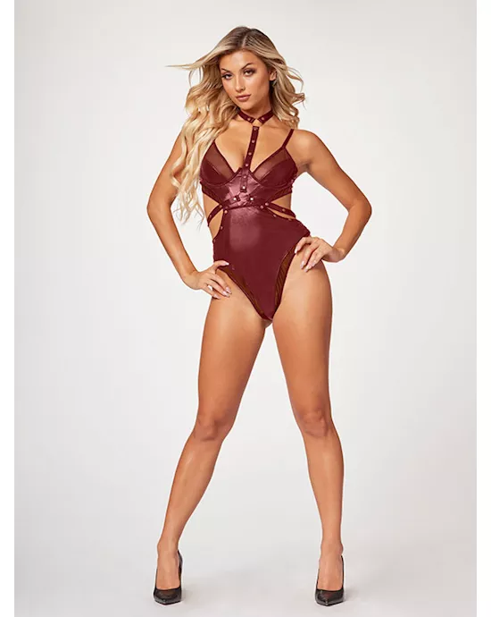 Midnight Love Vegan Leather Two Piece Teddy Set STM-11524-Wine-M