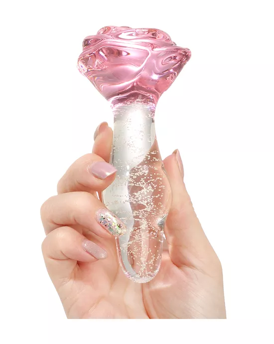 Lucent Glow In The Dark Bulging Rose Glass Butt Plug