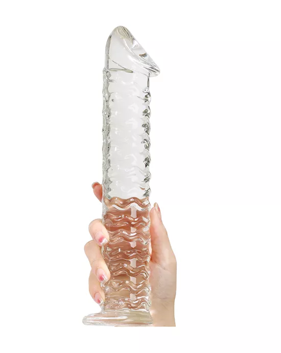 Lucent Wavy Giant Glass Dildo