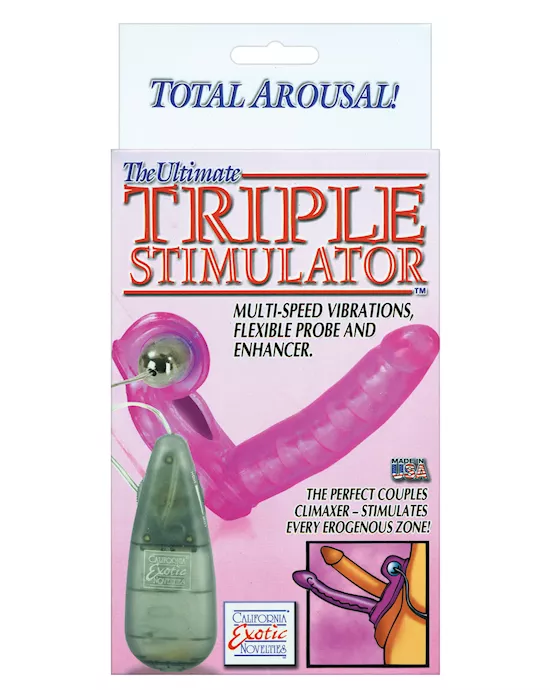 The Ultimate Triple Stimulator Flexible Dong w/Cock Ring - Pink