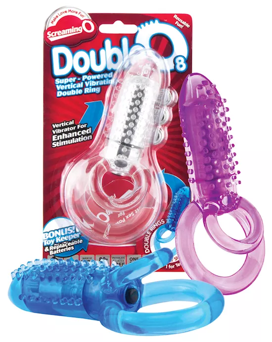 Screaming O DoubleO 8 Vibrating Double Cock Ring - Asst. Colors