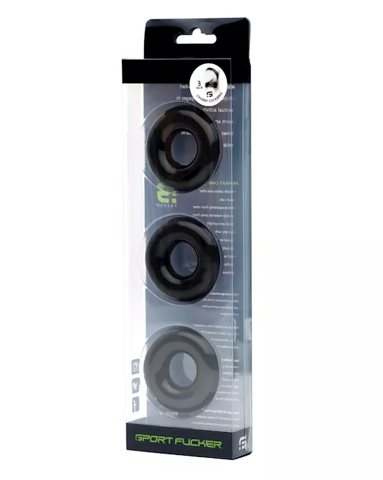 NO ETA =Sport Fucker Chubby Cockring Pack of 3 - Black