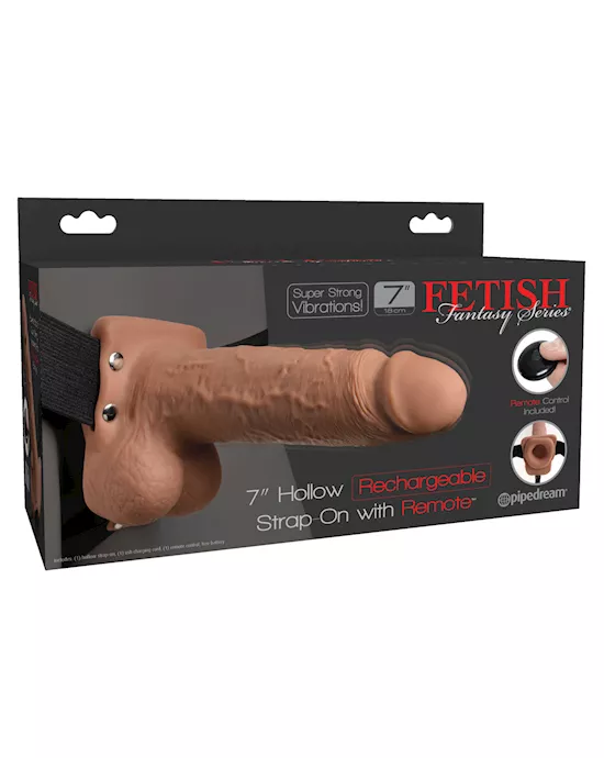 Fetish Fantasy Series 7" Hollow Rechargeable Strap On W/remote - Tan