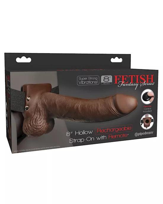Fetish Fantasy Series 8" Hollow Rechargeable Strap On w/Remote - Brown
