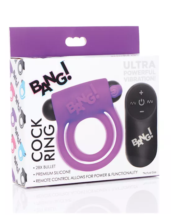 Bang! Vibrating Cock Ring & Bullet w/Remote Control - Purple