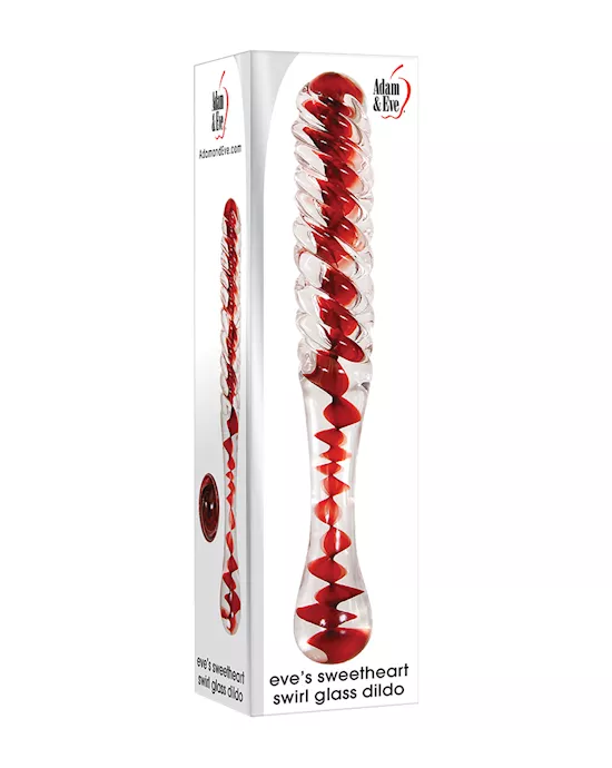 Adam & Eve Eve's Sweetheart Swirl Glass Dildo - Clear/Red