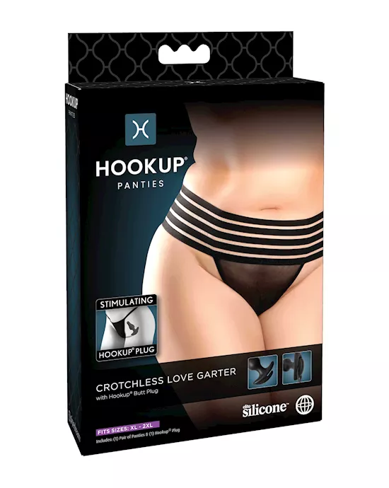 Hookup Panties Crotchless Love Garter Black XL-XXL