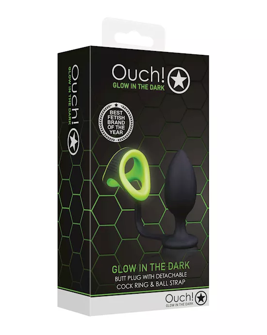 Shots Ouch Butt Plug w/Cock Ring & Ball Strap - Glow in the Dark