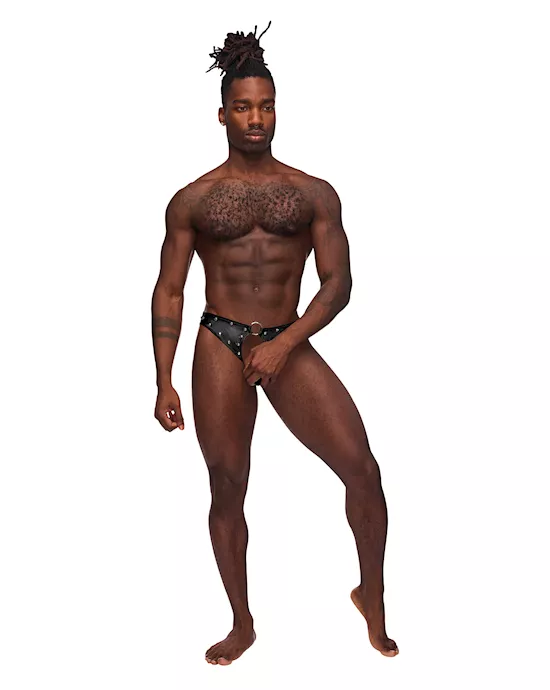Fetish Cyclops Nylon Spandex Pouchless Jock Strap Black L/XL