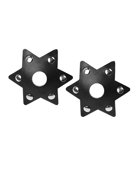 Nipplicious Starstruck  Leather Pasties W/studs & Nipple Hole - Black