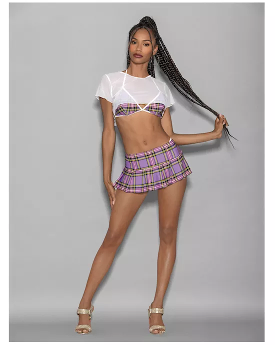 Euphoria 4 pc Girly Adult School Girl Purple Plaid O/S
