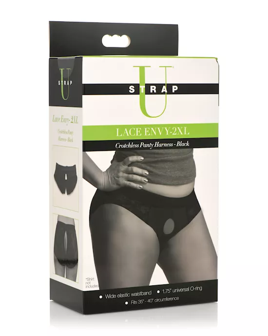 Strap U Lace Envy Crotchless Panty Harness - 2XL Black