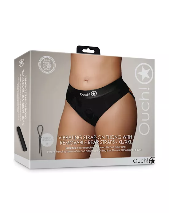 Shots Ouch Vibrating Strap On Thong w/Removable Rear Straps - Black XL/XXL