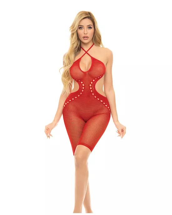 Pink Lipstick Fill Me in Bodystocking Red O/S