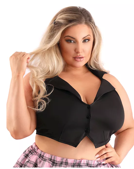 Play Schoolgirl Collared Button Down Halter Top Black QN