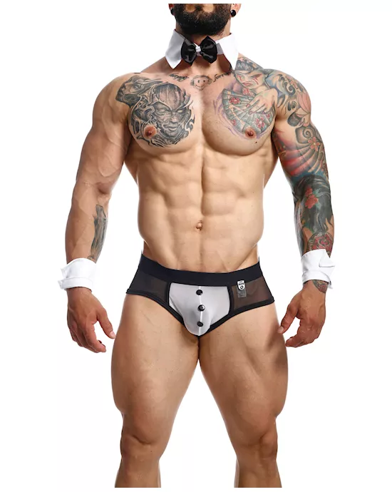 Male Basics MOB Maitre D Brief, Bow & French Cuffs Black/White XL