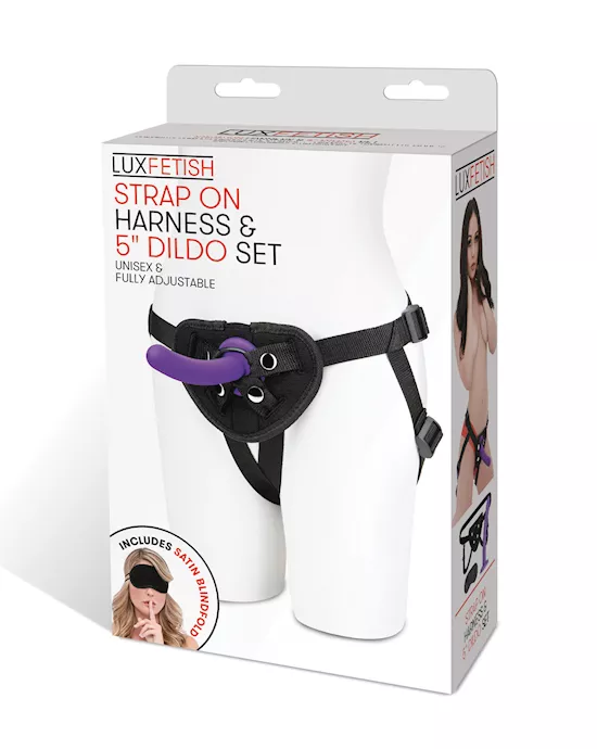 Lux Fetish 5" Dildo w/Strap On Harness Set